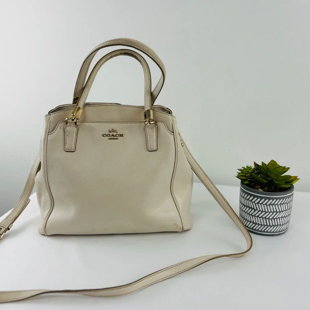Coach Minetta Ivory Crossgrain Leather Satchel Crossbody Bag F34607